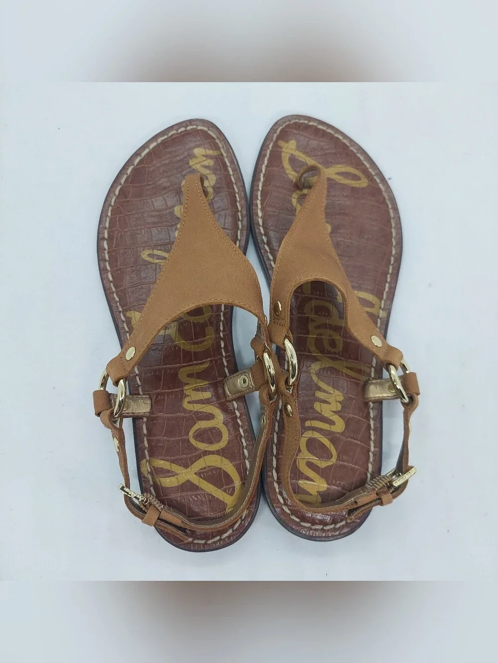 Sam Edelman Greta Sandals Brown Leather Thong Slingback Flats Womens Size 5.5M